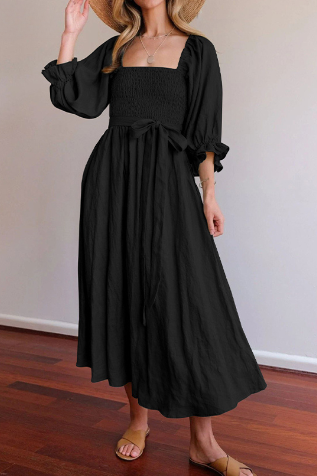 Aviana - Elegant Reversible Puff Sleeve Maxi Dress