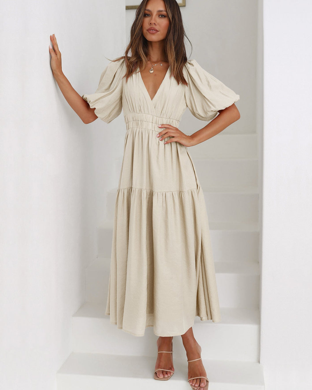 Mirela - V-Neck Puff Dress
