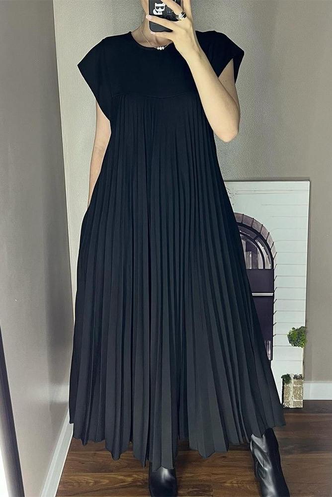 Sorrel - Elegant Spliced Pleated Maxi Dress
