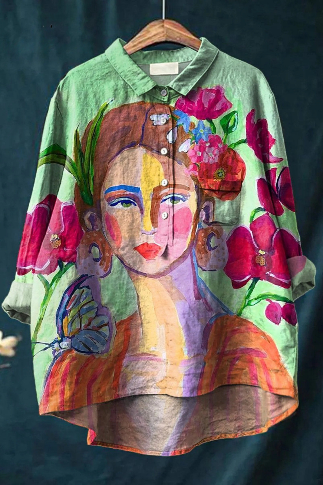 Oil Painting Women's Portrait Art Printed Women's Casual Shirt