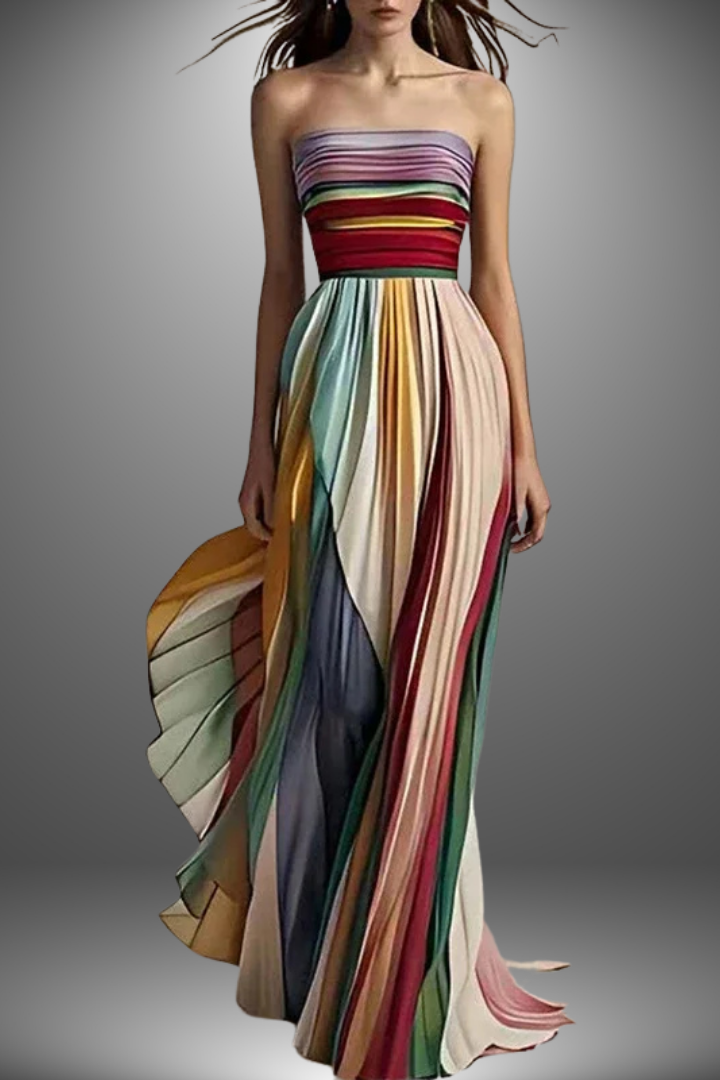 Dylan - Colorful Stripes Tube Top Maxi Dress