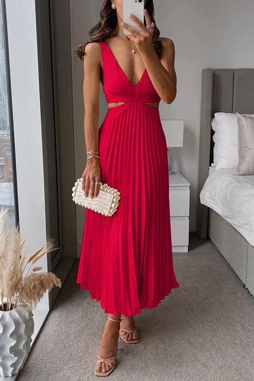 Rhiannon - High Waist V-Neck Long Maxi Dress