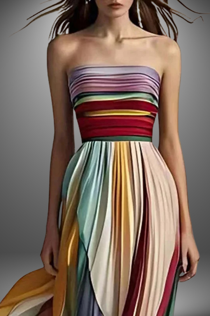 Dylan - Colorful Stripes Tube Top Maxi Dress