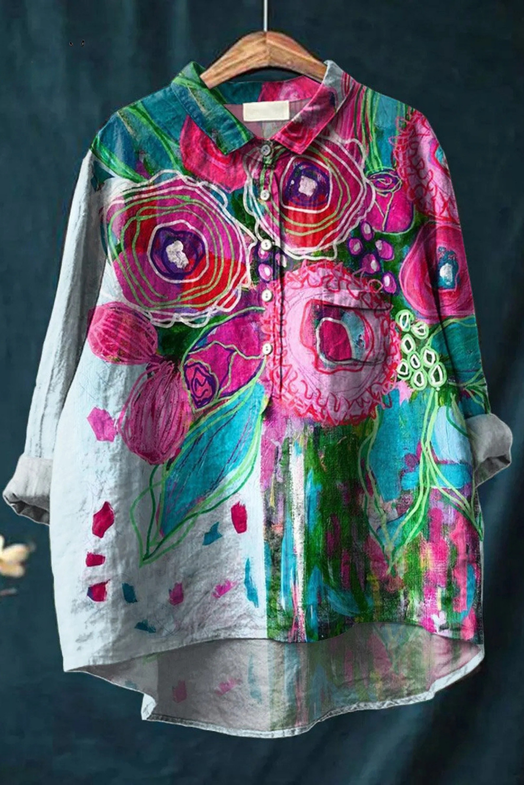Vintage Lovely Floral Art Print Casual Shirt