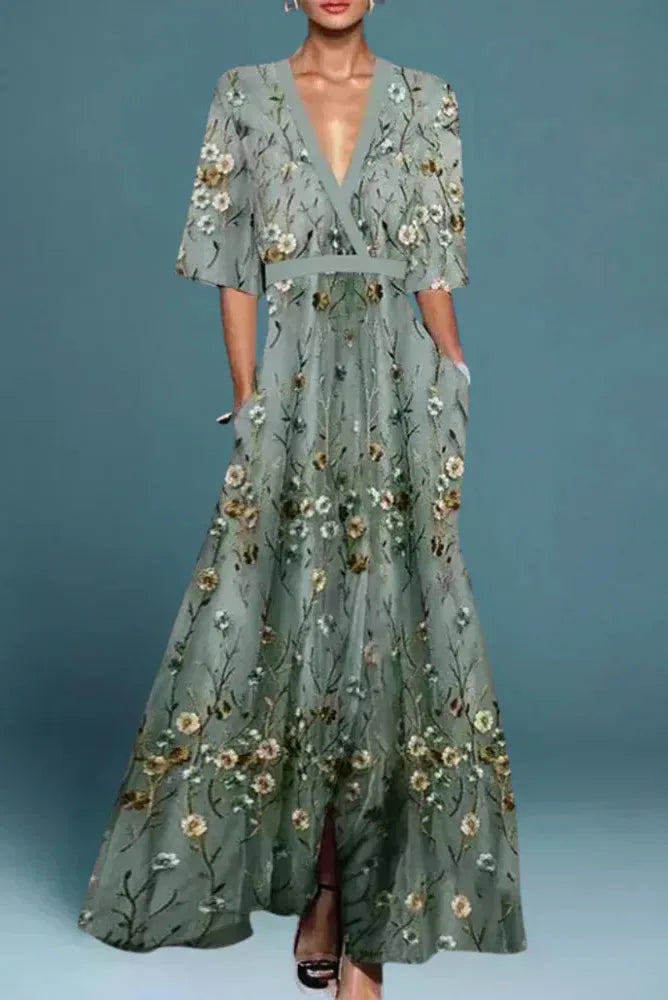 Ruby | Belted V-Neck Floral Maxi Dress