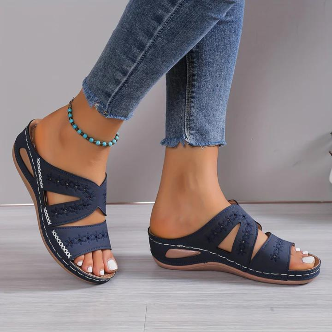 Nadia | Women's Orthopedic Wedge Sandal Featuring Cutout Design and Handcrafted Stitching