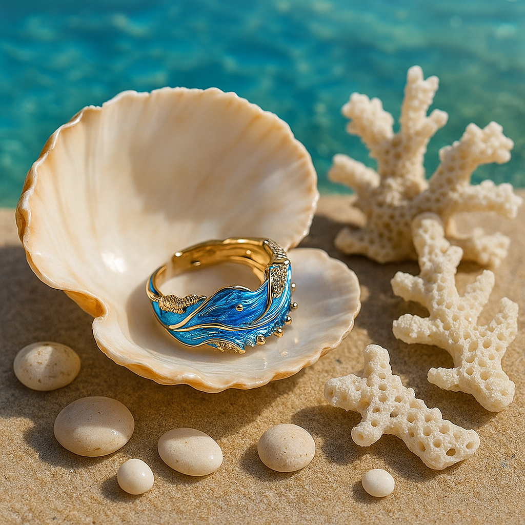 Vintage Blue Wave Ring - Ocean Inspired