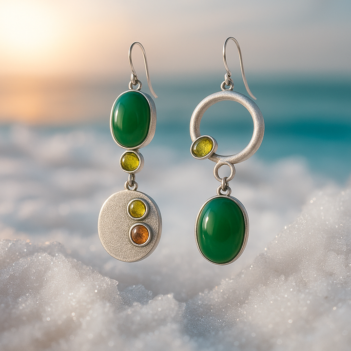 Emerald Green Silver Drop Earrings