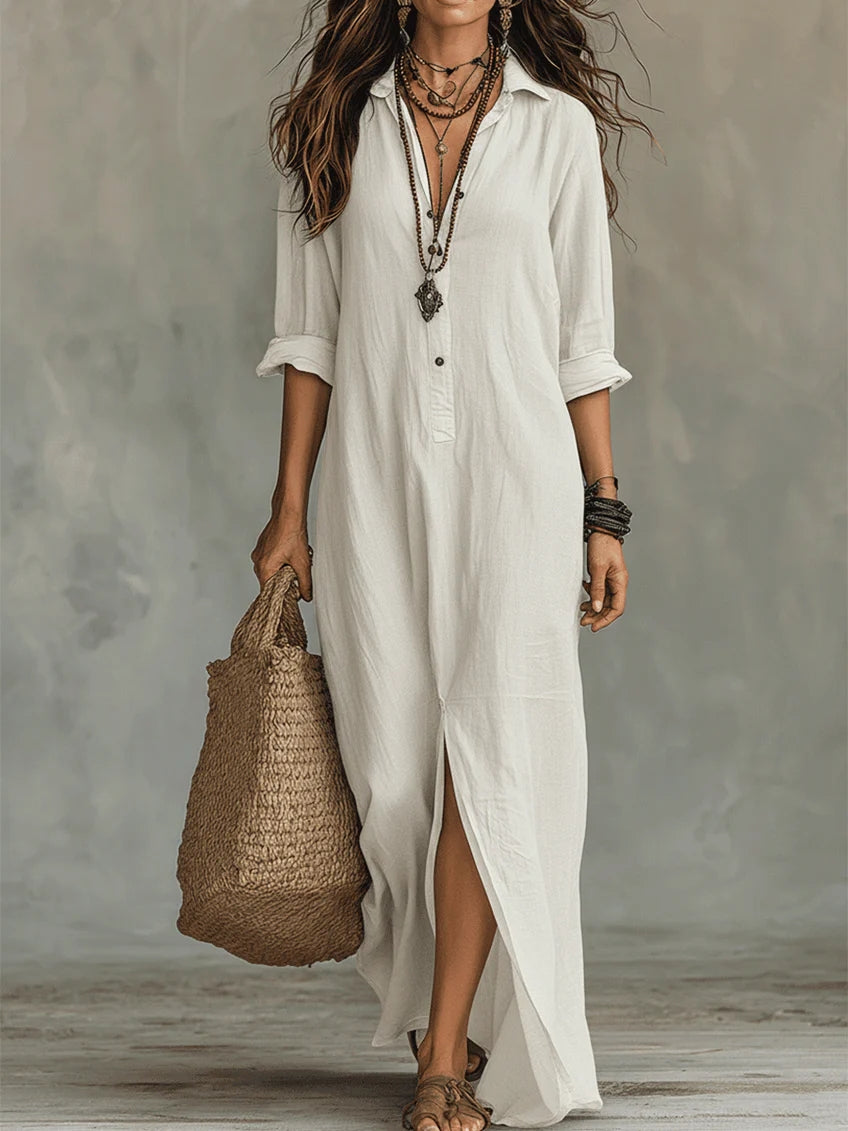 Soline™ | Button-Down Loose Black Maxi Dress