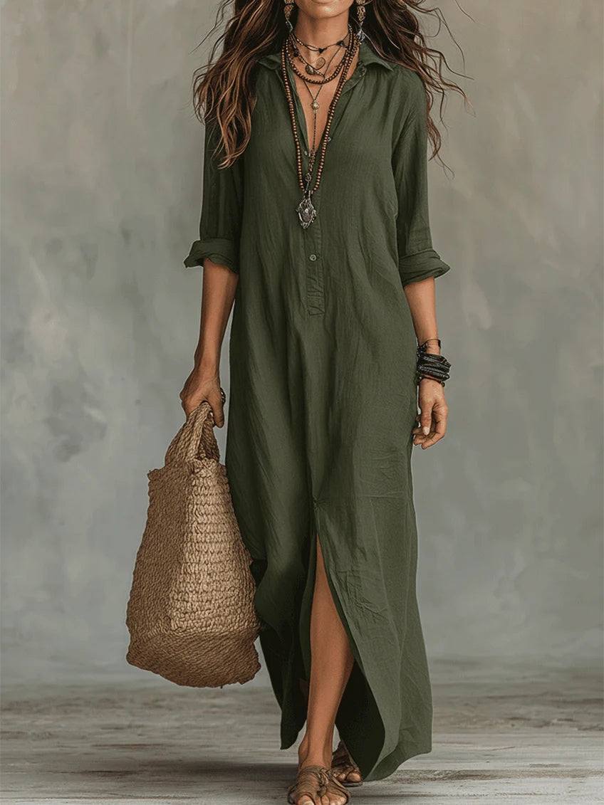 Soline™ | Button-Down Loose Black Maxi Dress