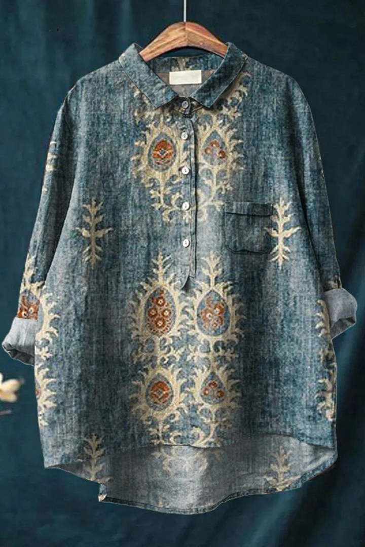 Women's Vintage Ethnic Floral Art Print Casual Shirt