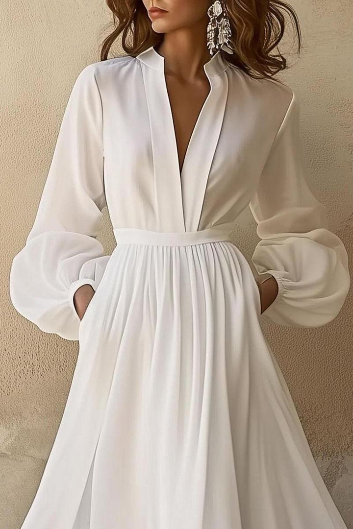 Laura - Vintage-Inspired White V-Neck Maxi Dress