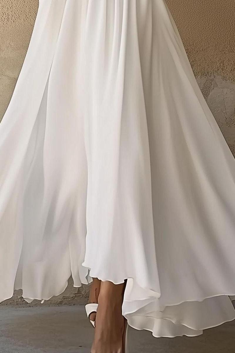 Laura - Vintage-Inspired White V-Neck Maxi Dress