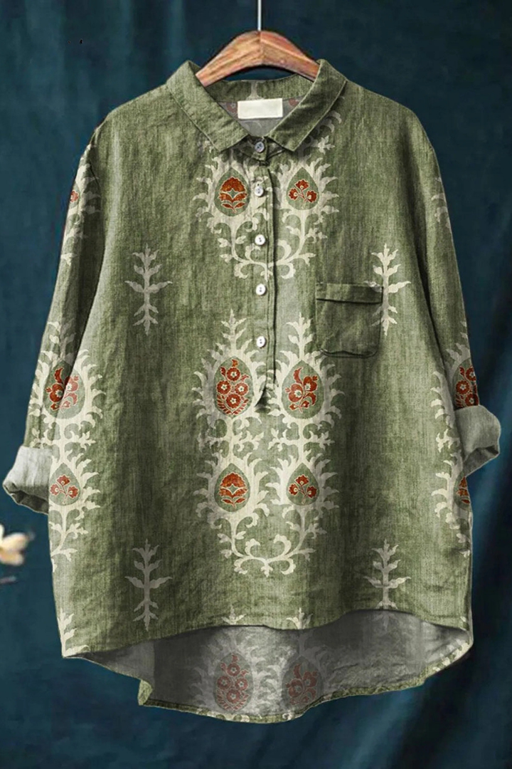 Women's Vintage Ethnic Floral Art Print Casual Shirt