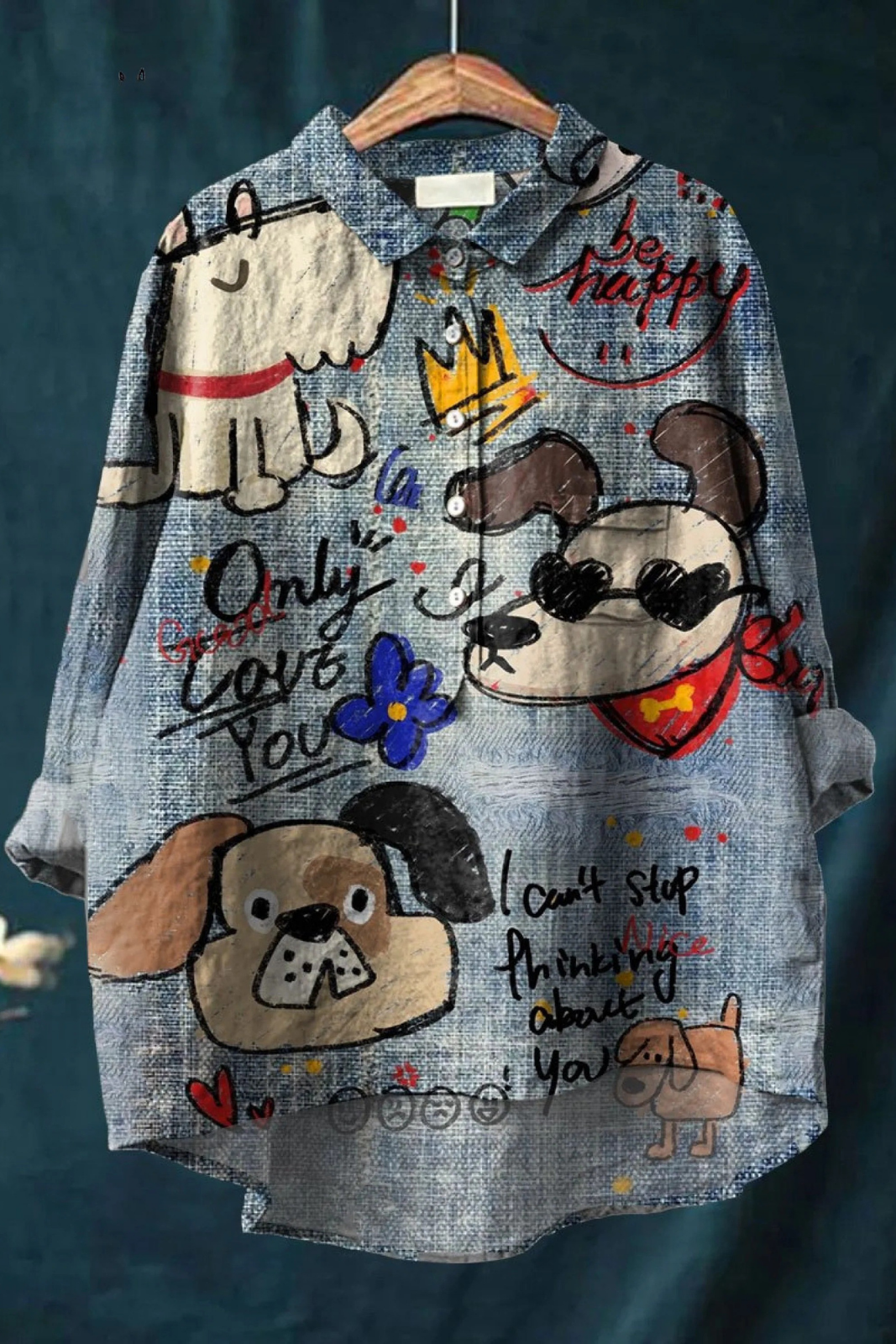 Cute Dog Art Print Casual Shirt