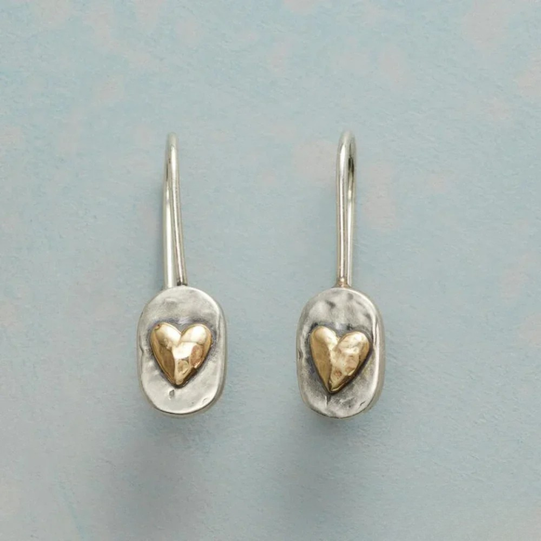 Vintage Goldene Herz Silber Ohrringe