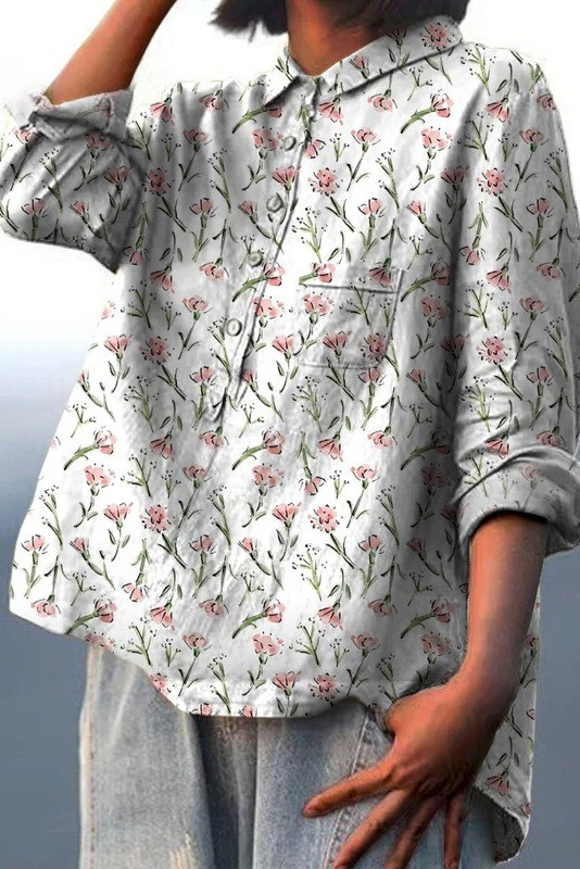 Pink Spring Floral Repeat Pattern Printed Women's Casual Shirt