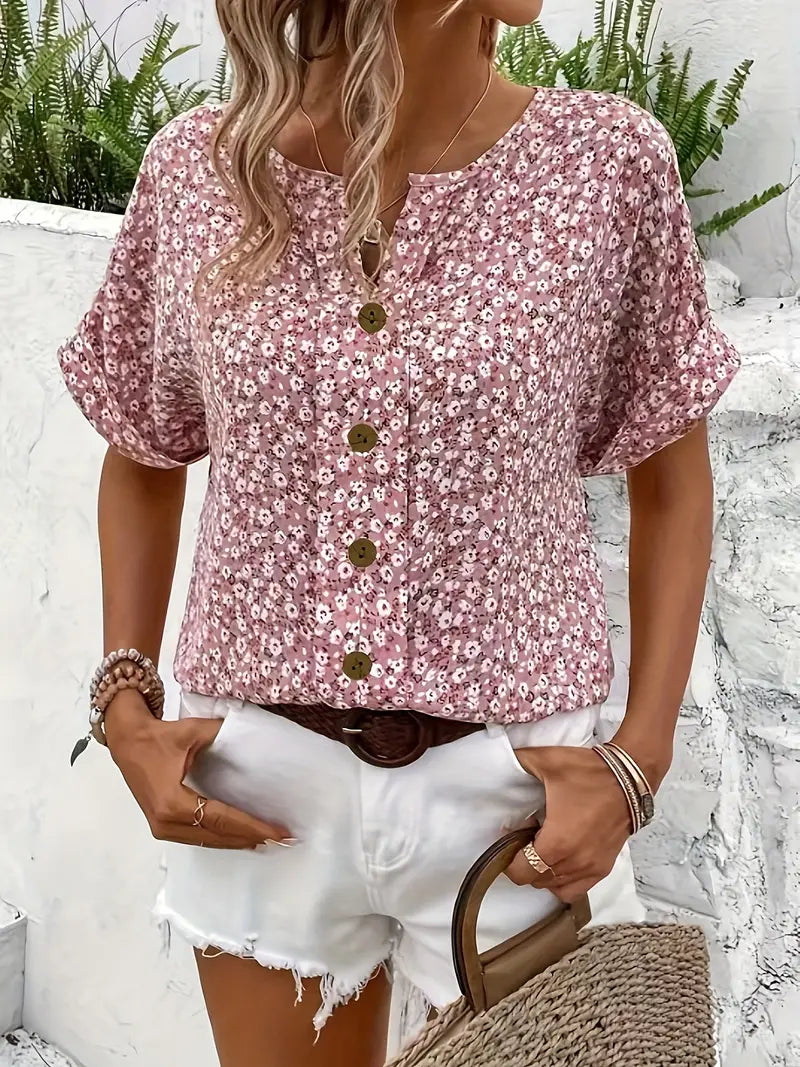 Selestia - Floral Print Button-Up Shirt