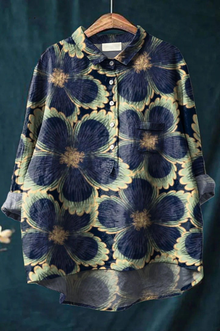 Women's Vintage Floral Art Print Casual Shirt