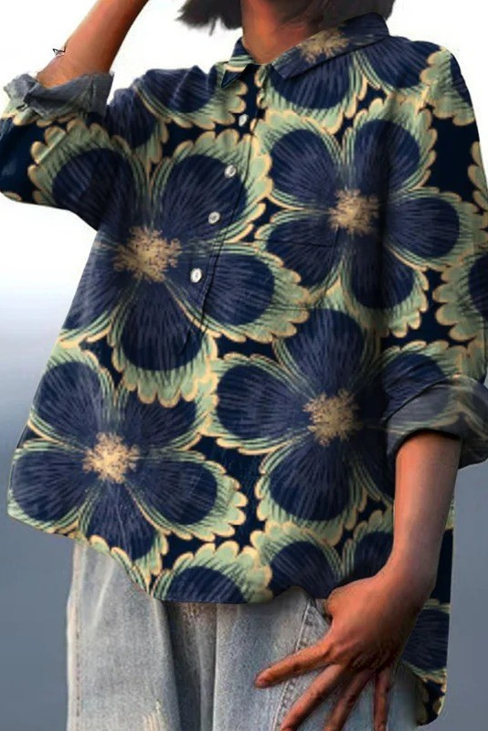 Women's Vintage Floral Art Print Casual Shirt