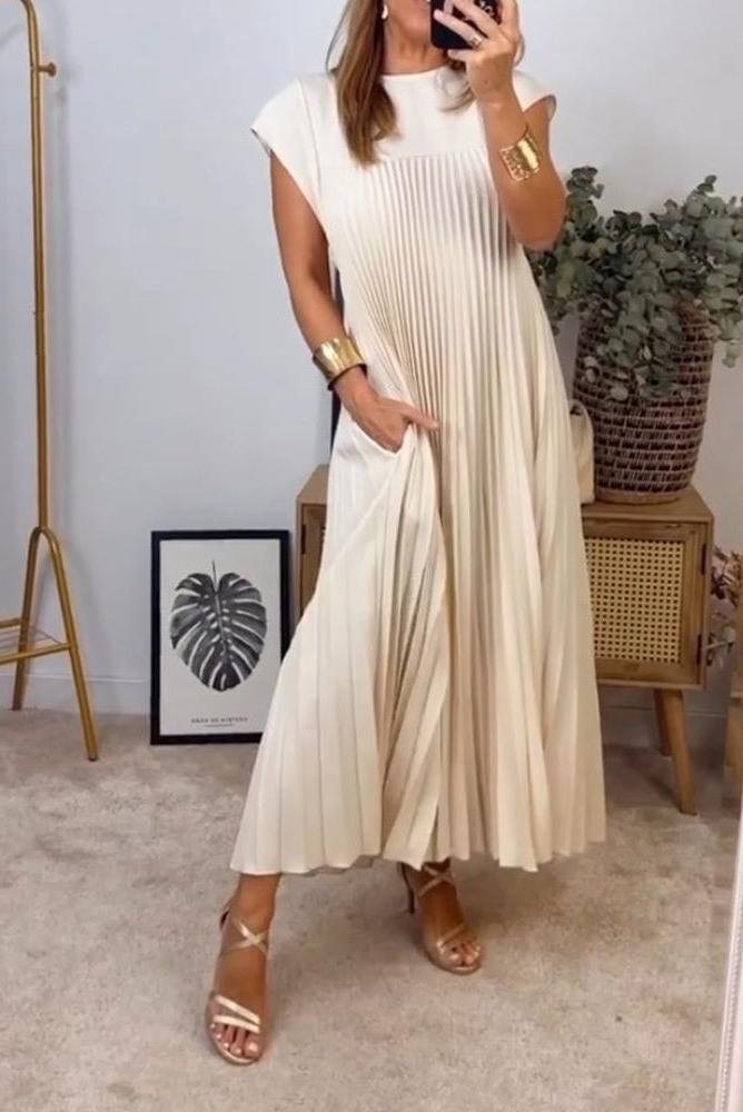 Sorrel - Elegant Spliced Pleated Maxi Dress
