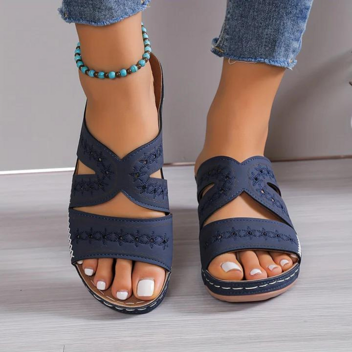 Nadia | Women's Orthopedic Wedge Sandal Featuring Cutout Design and Handcrafted Stitching