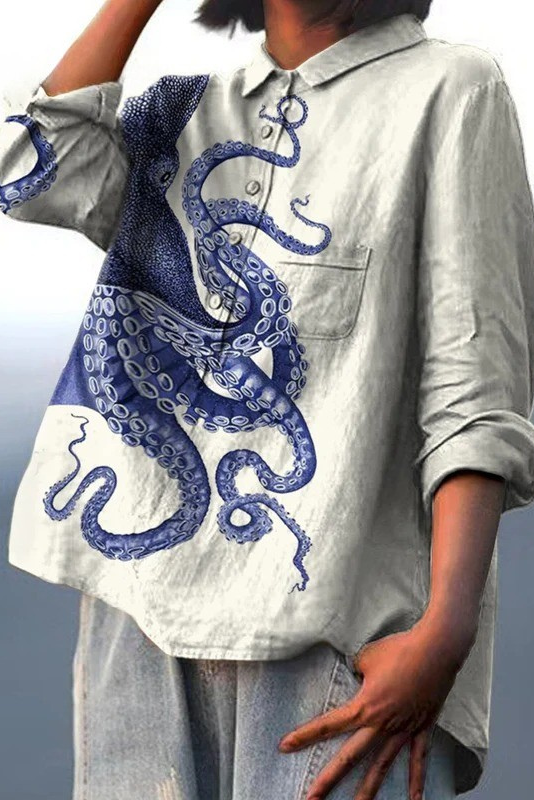 Women's Deep Sea Octopus Tentacles Art Print Casual Shirt