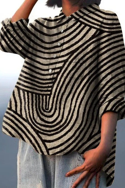 Women's Circular Line Pattern Print Casual Shirt