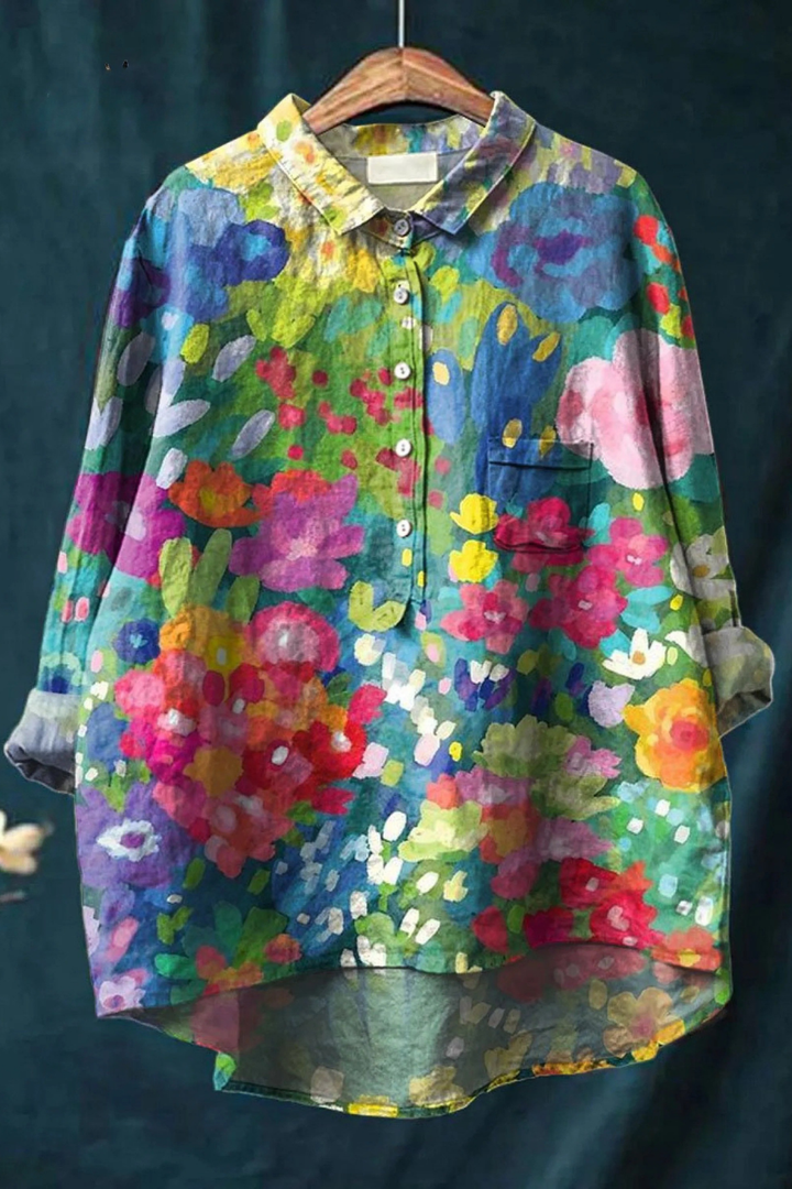 Women's Vintage Lovely Floral Art Print Casual Shirt