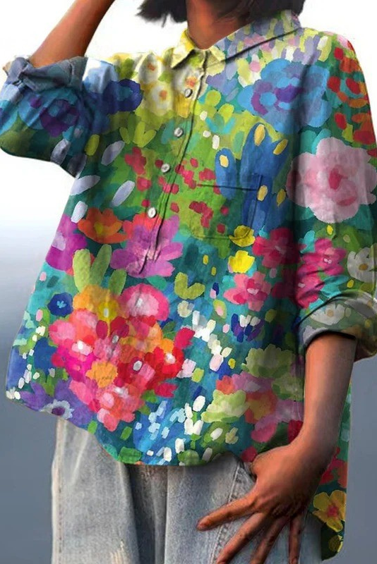 Women's Vintage Lovely Floral Art Print Casual Shirt