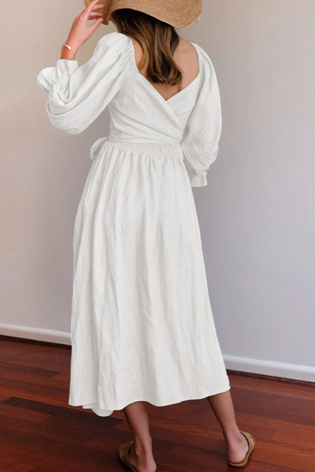 Aviana - Elegant Reversible Puff Sleeve Maxi Dress