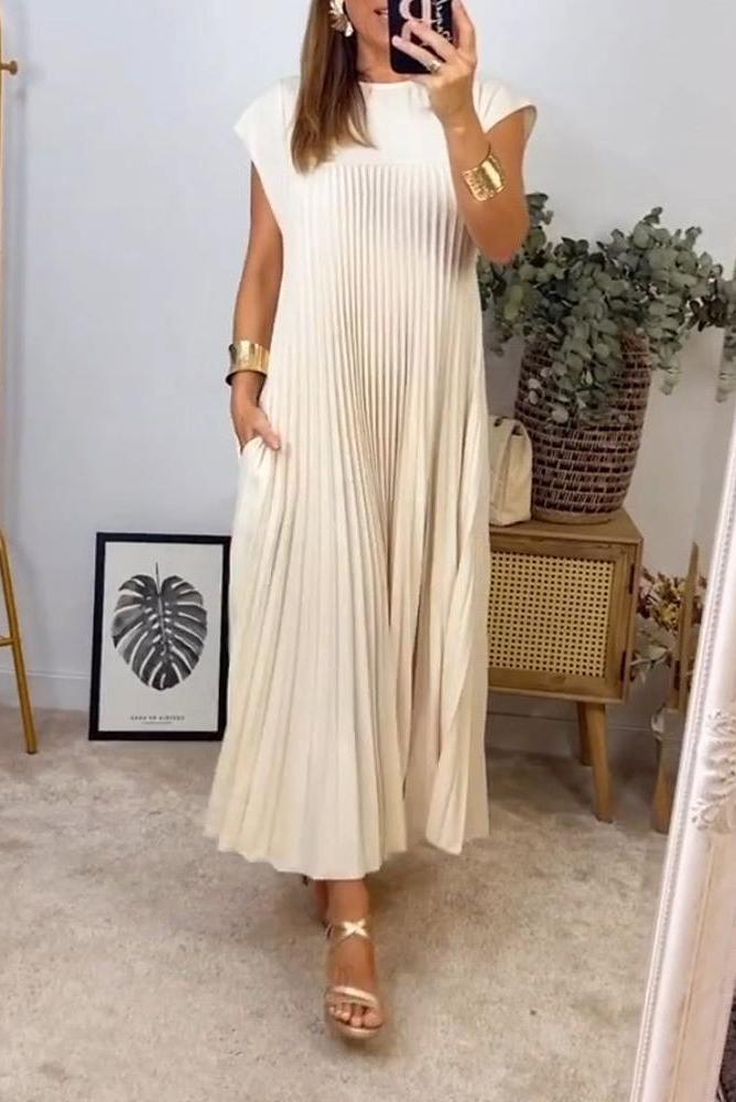 Sorrel - Elegant Spliced Pleated Maxi Dress