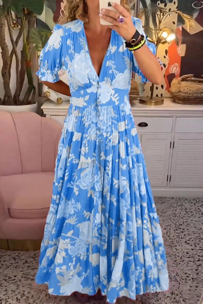 Reagan - V-Neck Short Sleeve Floral Maxi Dress
