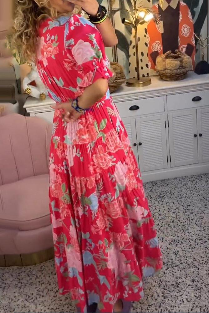 Reagan - V-Neck Short Sleeve Floral Maxi Dress