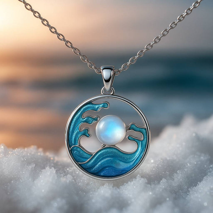 Tranquil Silver Wave Pendant Necklace