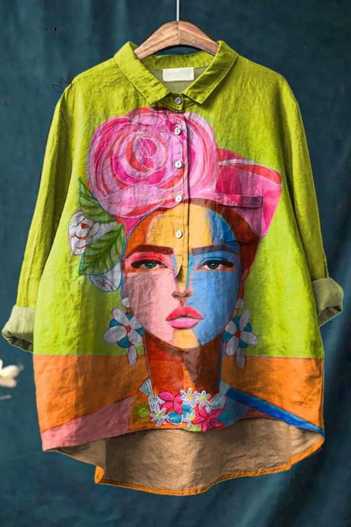 Oil Painting Freda Portrait Art Printed Women's Casual Shirt