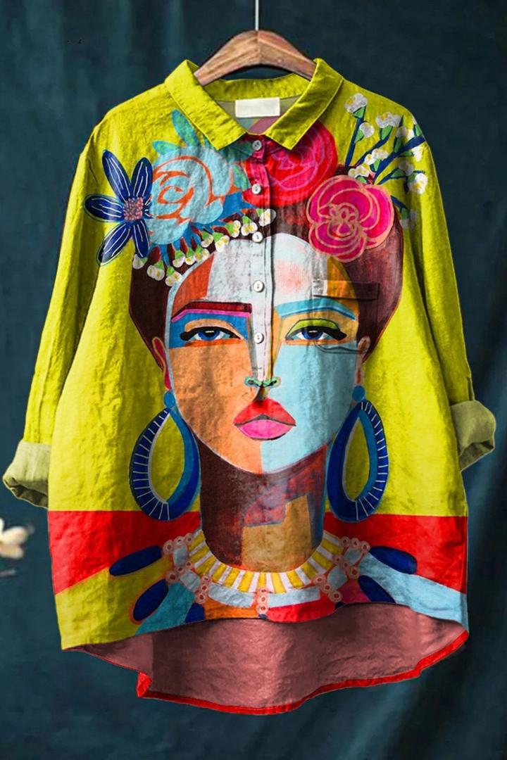 Oil Painting Freda Portrait Art Printed Women's Casual Shirt