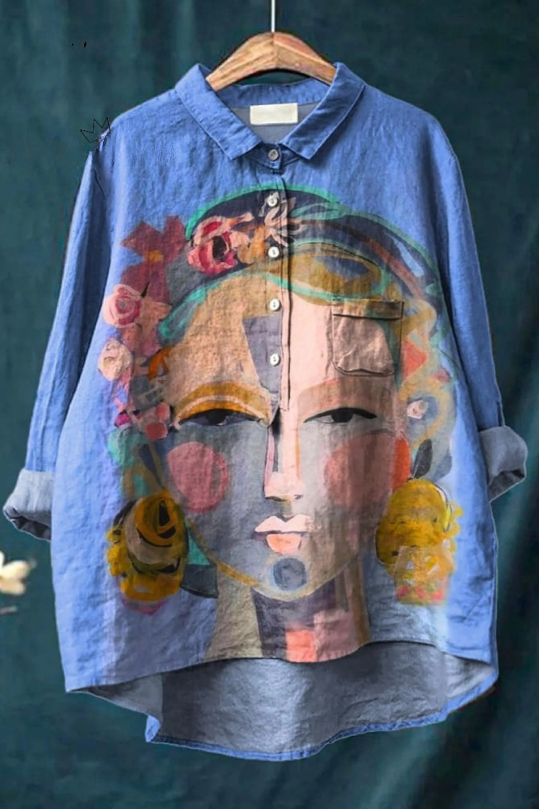 Oil Painting Freda Portrait Art Printed Women's Casual Shirt