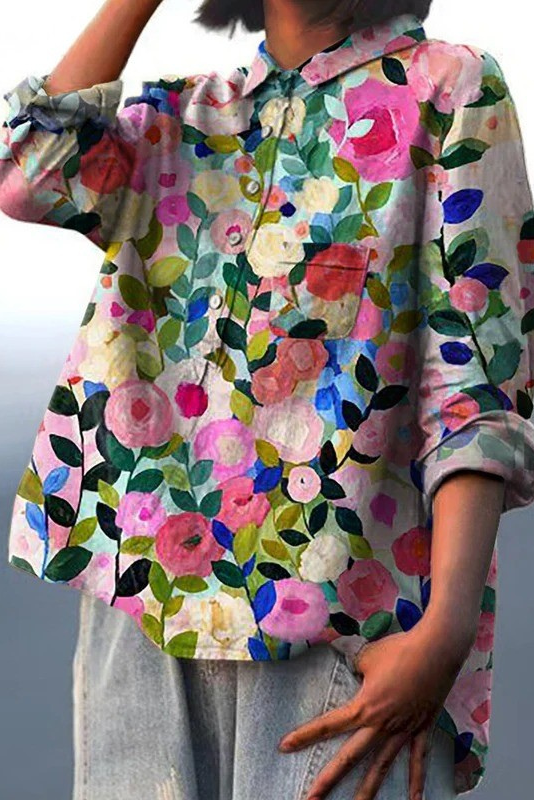 Colorful Spring Floral Garden Printed Women's Casual Shirt