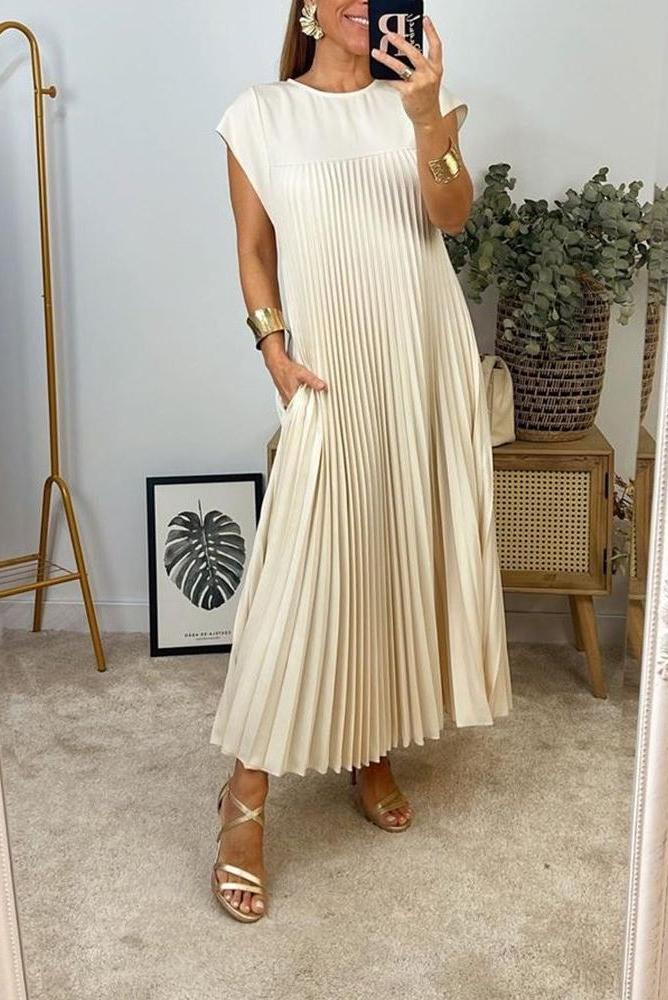 Sorrel - Elegant Spliced Pleated Maxi Dress