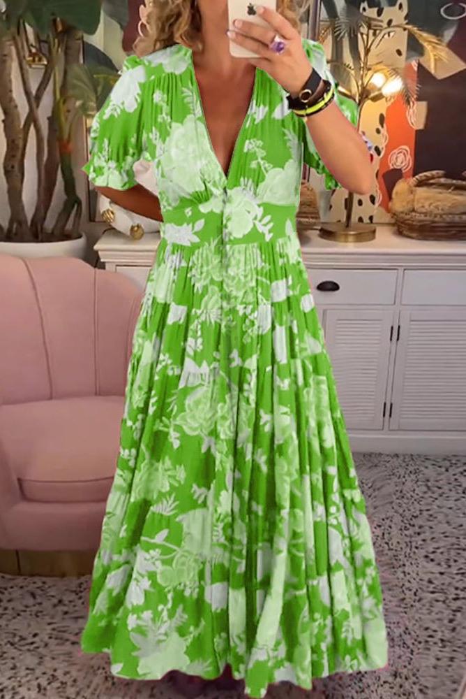 Reagan - V-Neck Short Sleeve Floral Maxi Dress