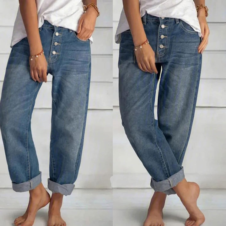 Tessa - High-Waisted Buttoned Jeans