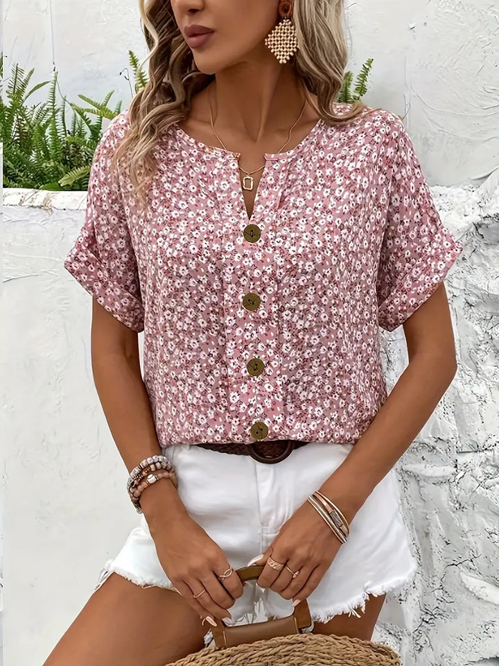 Selestia - Floral Print Button-Up Shirt