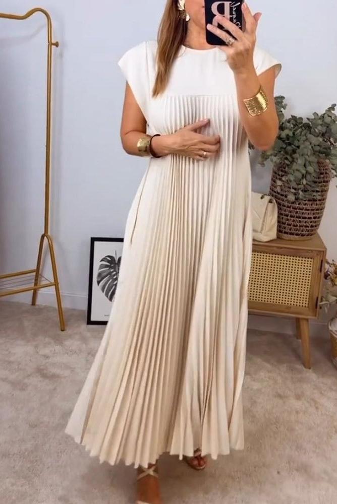 Sorrel - Elegant Spliced Pleated Maxi Dress
