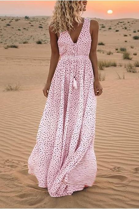 Ismena - Boho Polka Dot Maxi Dress