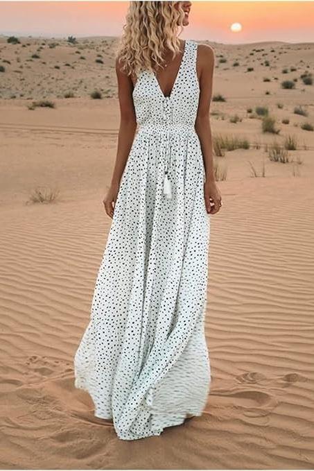 Ismena - Boho Polka Dot Maxi Dress