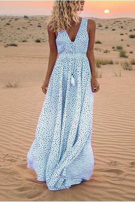 Ismena - Boho Polka Dot Maxi Dress