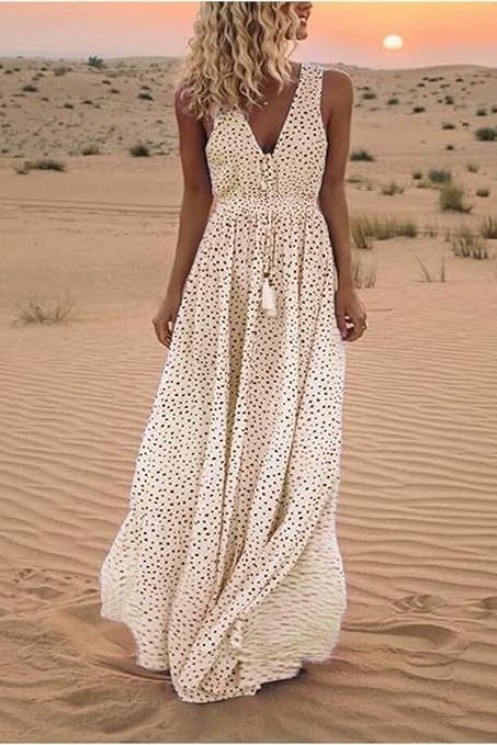 Ismena - Boho Polka Dot Maxi Dress