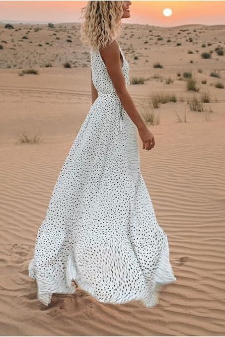 Ismena - Boho Polka Dot Maxi Dress