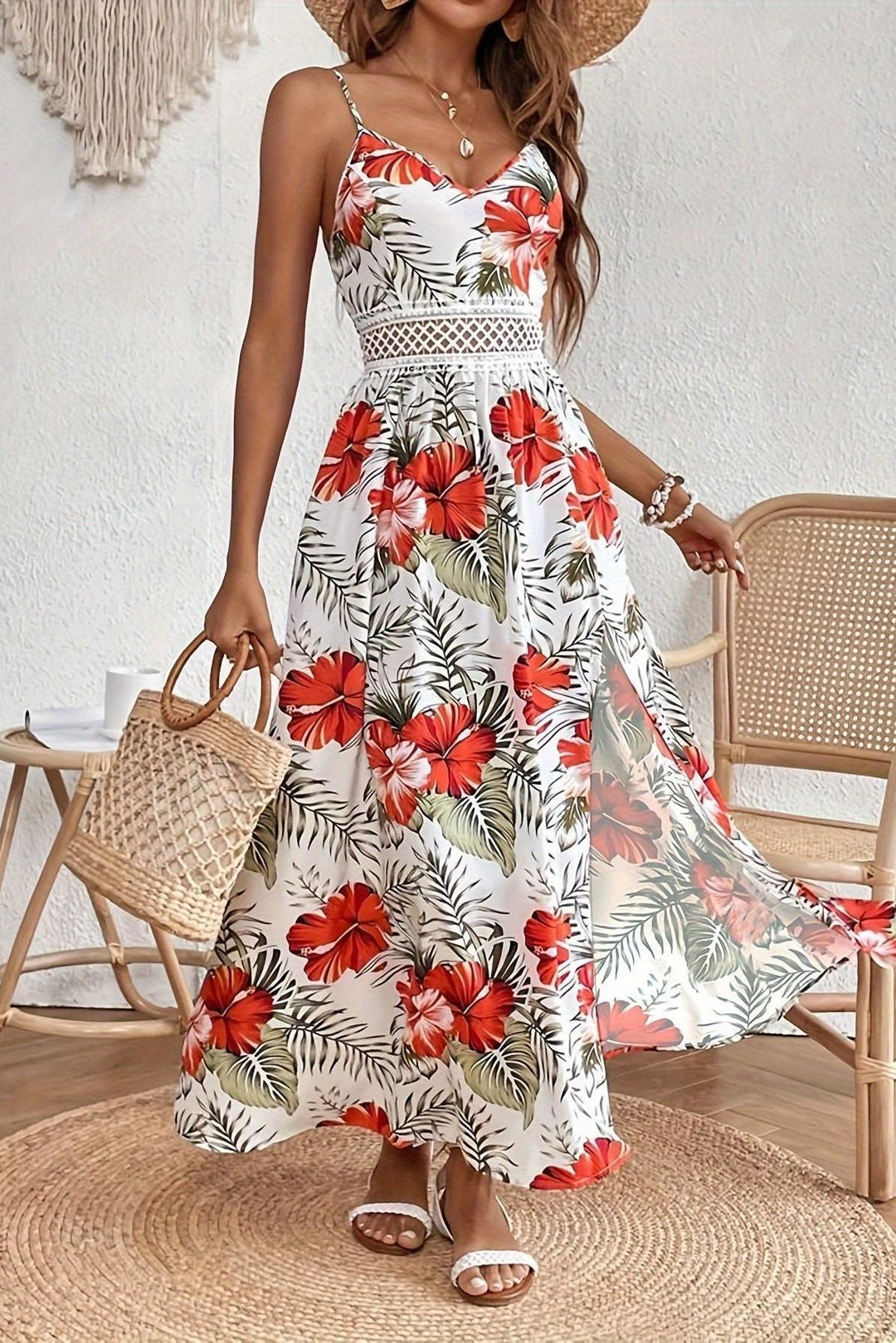 Maple - Floral V-Neck Suspender Maxi Dress